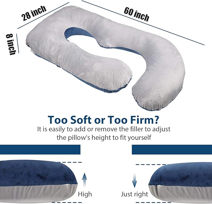 BATTOP Pregnancy Pillows for Sleeping, Full Body Pregnancy Pillow with Removable Cover, Support for Back,Legs,Belly,Hips,57 Inch Maternity Pillow,Pregnancy Must Haves,Body Pillows for Adults