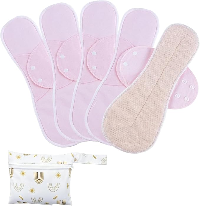 Pure Cotton Mesh Pads Sanitary Napkins,Washable Menstrual Pads,Reusable Incontinence Pads,with 1 Storage Bag,Panty Liners Pads Period for Women/Incontinence Patients.(Pink/XL/5pcs)