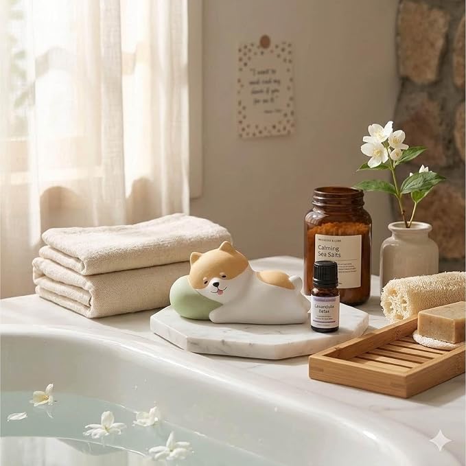 Passive Stone Diffuser, Cute Animal Series Aromatherapy Oil Diffuser for Tabletop Decor (1, Napping Shiba)