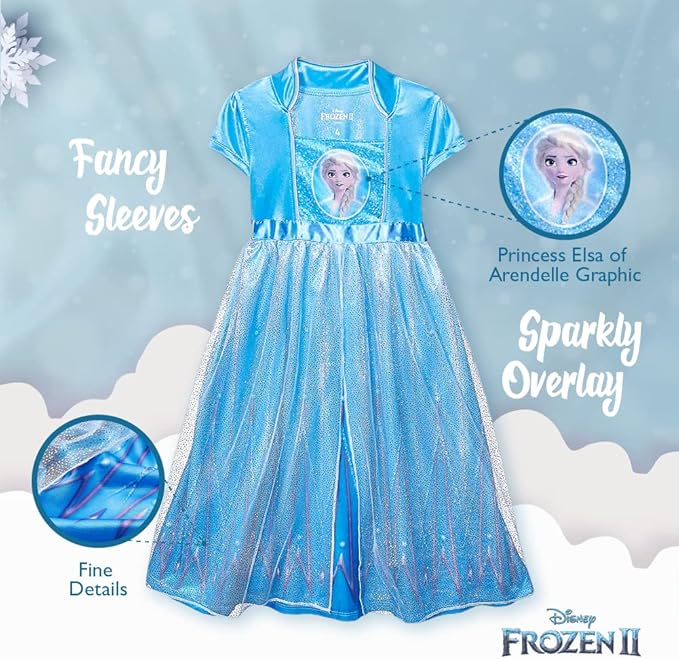 Disney Girls' Princess Dress Nightgown, Fantasy Gown, Soft & Cute Pajamas for Kids