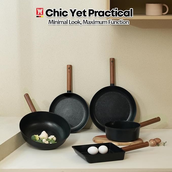 WAGENSTEIGER Aluminum Saucepan with Titanium Coated Non-Stick Surface, 7-Layer Coating With Zelkova Wooden Handle, For Professional Chef & Home Cook, Made in Korea (14.76" L x 8.46" W x 3.15" H)