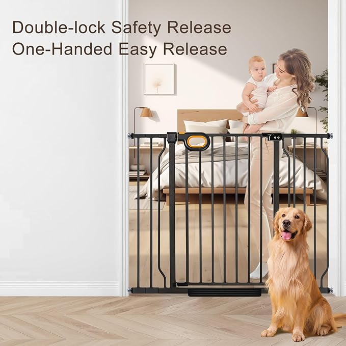 37.4" Tall Retractable Baby Gates, 29-46.5 Inch Wide Auto Close Cat Baby Gates for Stairs & Doorways, Easy Install Pressure Mounted Pet Dog Gate with Double Locking Safety Release, Black