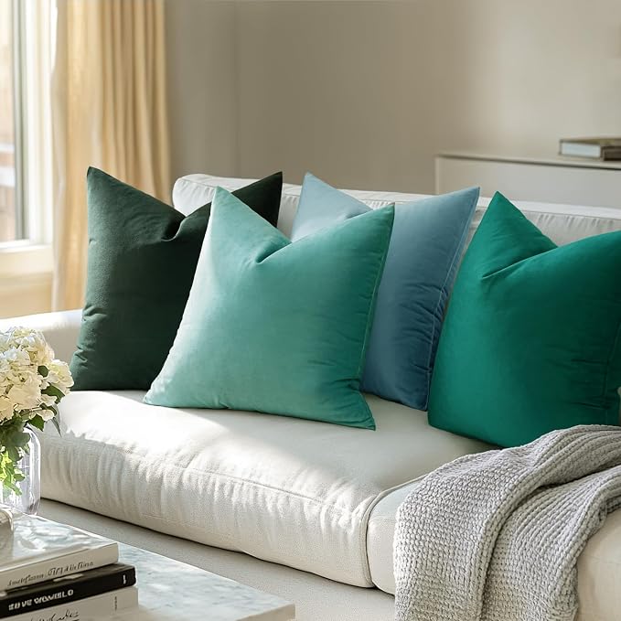MIULEE Velvet Throw Pillow Covers 22x22 Inch Pack of 2 Aqua Green | Soft Solid Decorative Pillow Covers, Modern Luxury Home Decor, for Couch Chair Sofa Bedroom Livingroom
