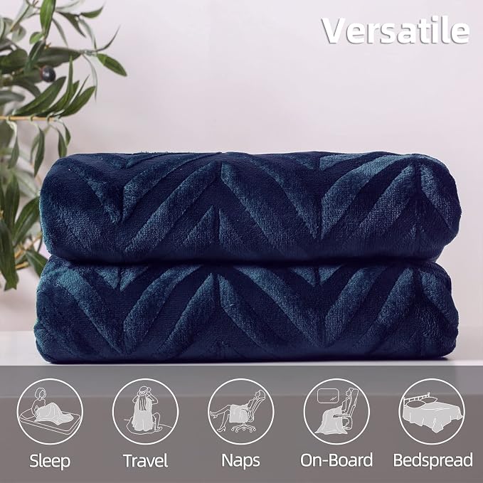 Whale Flotilla Flannel Fleece Fall Throw Blanket for Couch, Navy Blue | Lightweight Breathable Soft Sofa Throws, Plush Fluffy Chevron Design Decorative Blankets for Home Life, 50x60 Inch