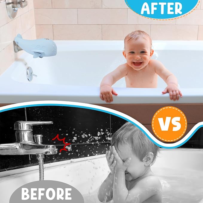 Bath Spout Cover, Baby Bathtub Faucet Cover, Universal Silicone Safety Guard with Anti-Slip Strap, Whale Design for Kids/Toddlers, Prevents Bumps & Scalds (Beige)