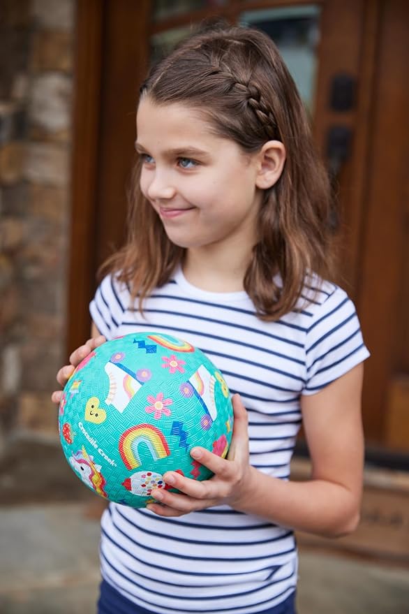 Crocodile Creek Playground Ball - Durable Rubber Ball for Kids Ages 3 and Up - Bouncy Inflatable Ball for Kickball, Indoor Games, and Outdoor Sports - PVC-Free - Smiley - 5-inch Diameter