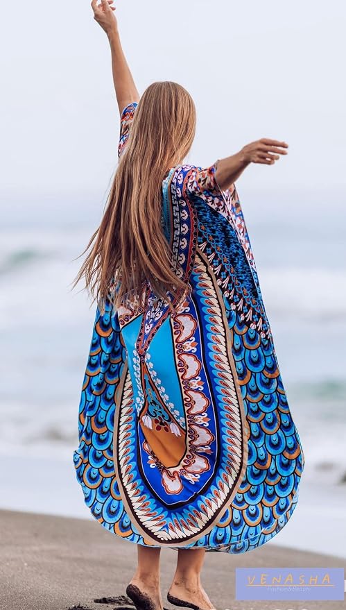 Venasha Womens Caftan Floral Print Kaftan Dress Short Sleeve Swimsuit Cover up Loungewear for Summer