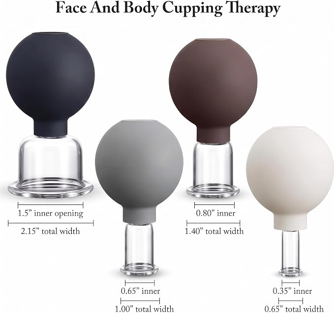 BBTO 4 Pcs Glass Facial Cupping Set Silicone Vacuum Suction Massage Cups Skin Tightening Therapy for Face Body Eyes Back Shoulder Pain (Classic)