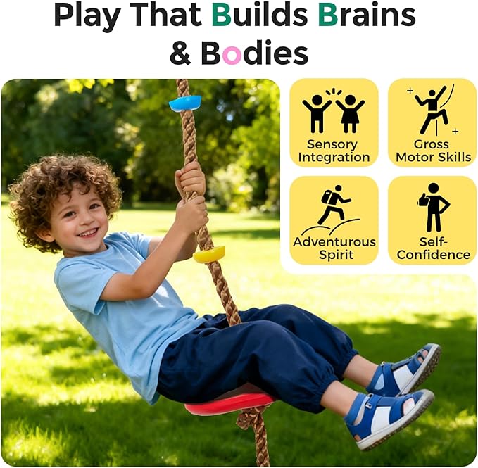 DECORLIFE Tree Swing for Kids 330LB Capacity, Adjustable Climbing Rope with Platforms and Disc Swing Seat Set for Outdoor Backyard Playground Accessories, Including Carabiners and Strap, Red