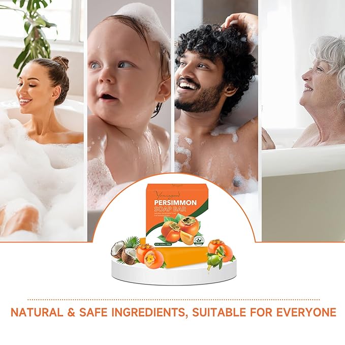 yoniagood 3 PCS Persimmon Soap Bar for Body Odor Control, Natural Deodorant Body Bar Soap for Old People Smell, Remove Strong Smell, Organic Eliminating Odor Wash Soap for Women & Men