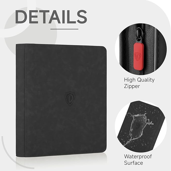 Trading Card Binder with Zip,12 Pockets Card Binder,720 Double Sided Pocket Card Collection Binder,Card Album Card Folder for MTG,TCG,Sports Cards,Game Cards,Black