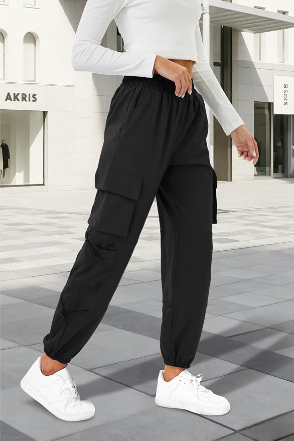 COPYLEAF Womens Parachute Cargo Pants with Pockets Quick Dry Hiking Pants Lightweight Water-Resistant Baggy Joggers