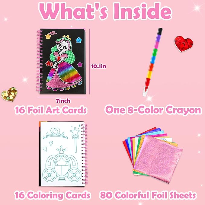 FUNNYB&G Foil Art Crafts for Kids Ages 4-8: Valentines Crafts for Kids 2026,Birthday Gift for Girls,Art and Crafts Supplies,Party Favors,Creative Toys for Girls Boys 4 5 6 7 8 9 Years Old(Princess)