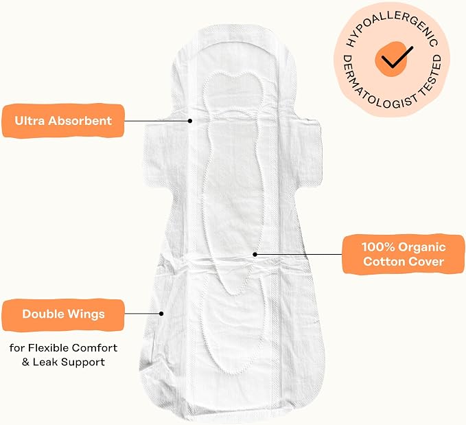 The Honey Pot Company - Sanitary Pads for Women - Non-Herbal Heavy Overnight w/Wings - Organic Cotton Cover & Ultra-Absorbent Pulp Core - Feminine Care - 11 ct