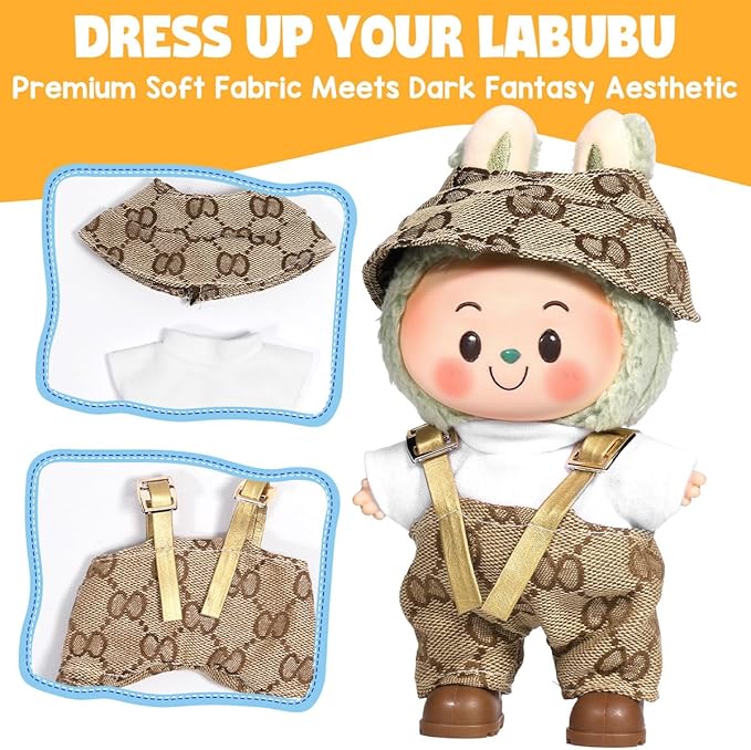 AICase for 17cm Doll Clothes/Outfit,Clothes Set for 17cm Doll,2 Piece Set Hat Clothing,Boys and Girls Stylish Adorable Dolls Clothes Accessories_Brown