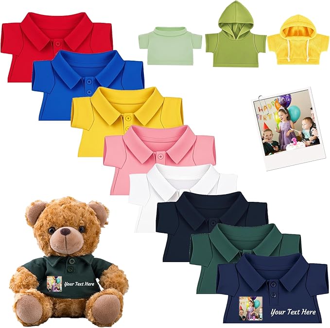Custom Teddy Bear Clothes with Name Photo, Personalized Stuffed Animal Clothing Fit 8-16inch Stuffed Bear Clothing, Personalized Doll Clothes Make Your Own Plush Doll Shirt