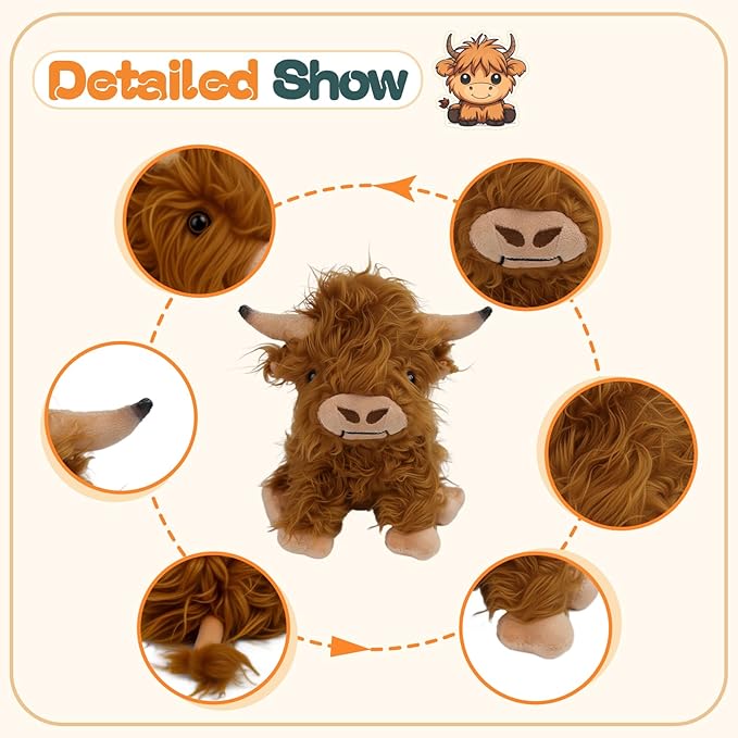 Inmorven 10.5 inches Highland Cows Stuffed Animals, Adorable Highland Cow Plush, Cute Scottish Cow Plush Toy, Farm Cattle Fluffy Cattle Gifts for Baby Kids Girls Boys Toddler Realistic Plush Décor