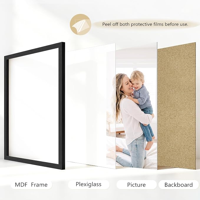 PEALSN 11x14 Picture Frame Set of 6, Black Woodgrain with HD Plexiglass | Modern Gallery Wall with Vertical and Horizontal Wall Mounting or Tabletop Display Options for Photos,Posters and Artwork