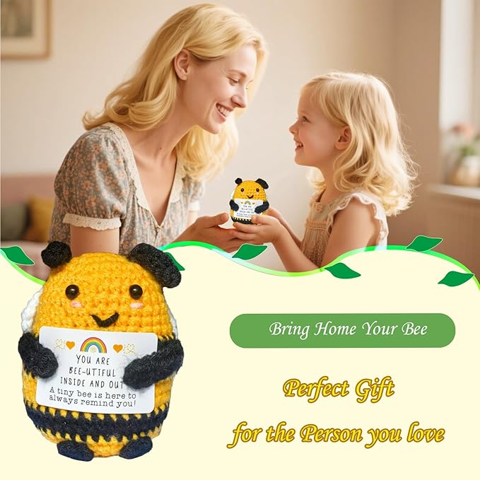 Birthday Gifts for Women Men Mon Dad,Thank You Emotional Support Crochet Bee for Friends, Positive Cute Handmade Animal Stuff, Funny Christmas Easter Present, Office/Home Decor