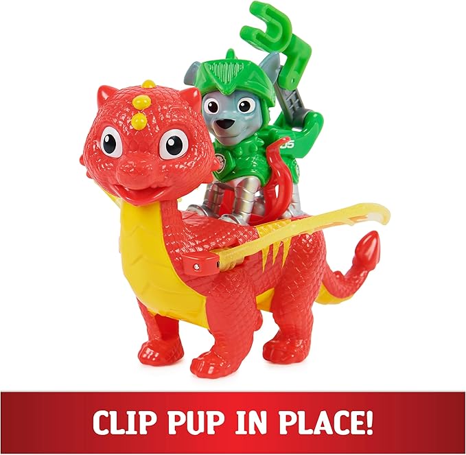 Paw Patrol, Rescue Knights Rocky and Dragon Flame Action Figures Set, Kids Toys for Ages 3 and up