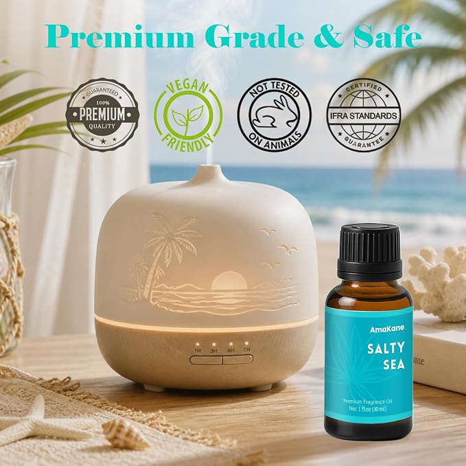 AmaKane Salty Sea Fragrance Oil, Beach Essential Oil for Diffuser, Summer Fragrance Oil for Candle Making, DIY Soap Making Scents, Diffuser Oils for Home, Aromatherapy Oils, 30ml