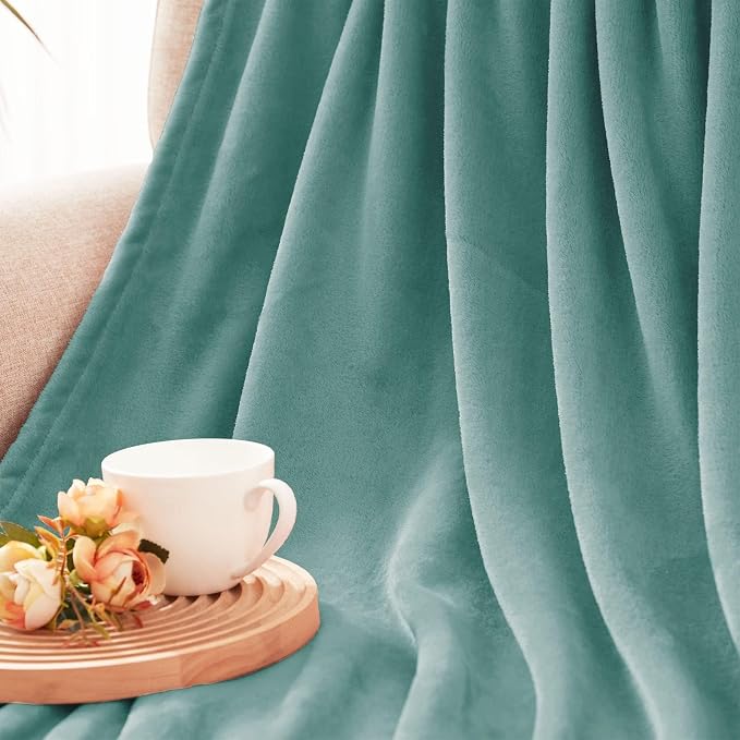 Exclusivo Mezcla Soft Large Fleece Throw Blanket for Couch, Celadon | 50x70 Inches, Double-Sided Brushed Flannel, Lightweight Plush Cozy Blanket for Home Decor, All Season, Machine Washable