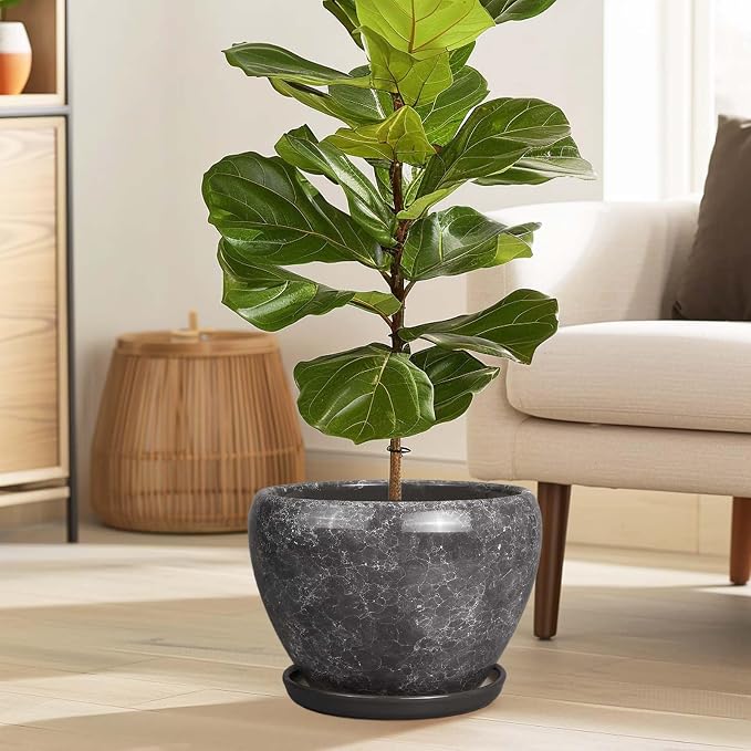 Ceramicfor Ceramic Planters for Indoor Plants - 10 Inch Plant Pot with Drainage Hole and Saucer, Large Flower Pot for Home Decor, Gray