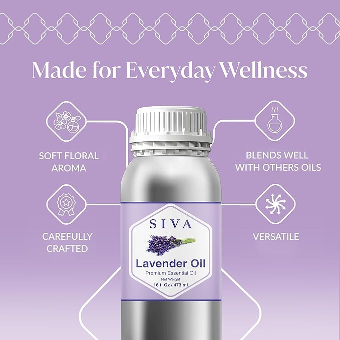 Siva Lavender Essential Oil 16 Fl Oz – for Diffuser, Skin & Hair Care – Ideal for Massage & DIY Blends