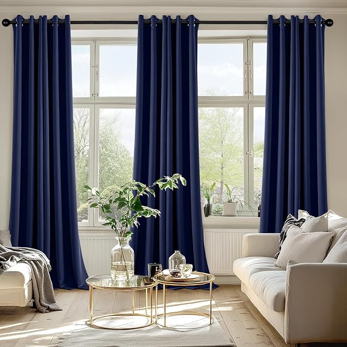 MIULEE Blackout Curtains for Bedroom 2 Panels 40 x 90 Inch Long Navy Blue | Thermal Insulated, Living Room Darkening Grommet Drapes, Noise Reducing, Light Blocking Window Treatments