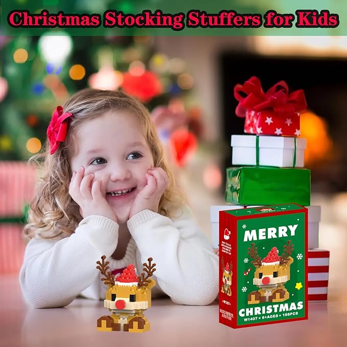 Christmas Building Blocks Compatible for Lego Christmas Reindeer Micro Blocks Stacking New Toys Holiday Present Box New Year Gifts for Kids Ages 6+ Boys and Girls(Reindeer)