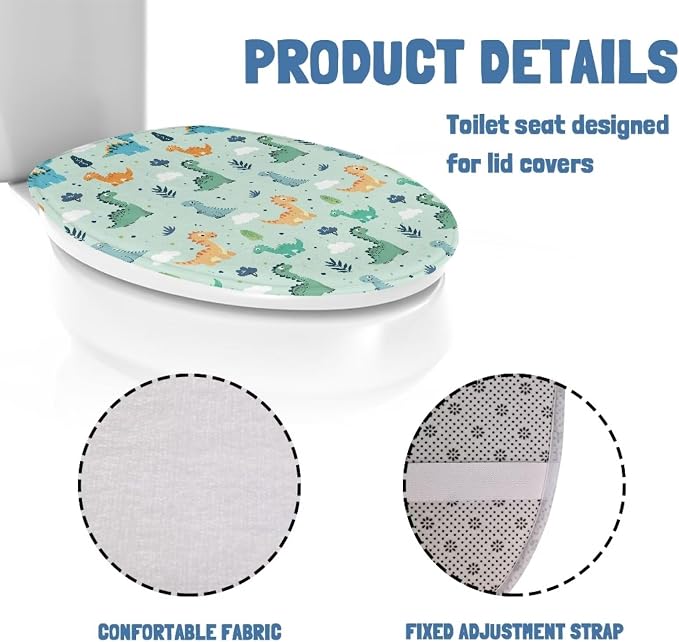 Dinosaur Toilet Lid Cover, Comfortable Dustproof and Reusable Toilet Seat Cover, Flannel Soft Bathroom Accessories Toilet Lid Cover