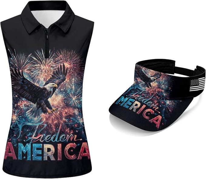POLERO Golf Tank Top Women Golf Shirts and Visor Hat Collared Racerback Tennis Shirt Set Quarter Zip