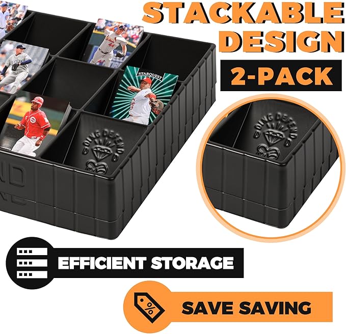 Storage Standard 2 Pack Card Sorting Tray - Stackable Trading Cards Organizer, 15-Compartment Playing Organizing Tool - Sorter for Raw, Sleeved and Toploaders, Includes Label Dividers