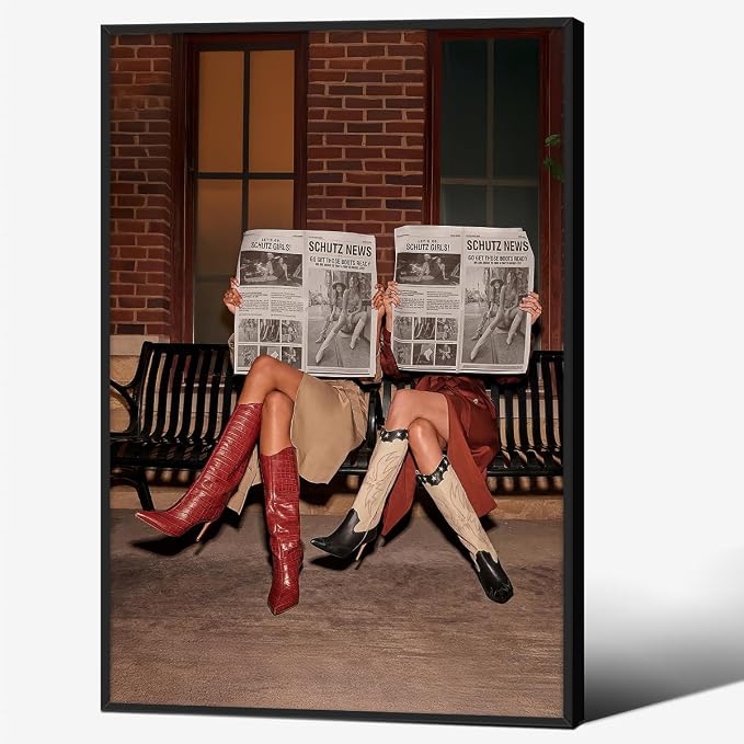 Brown Luxury Old Money Style Woman Wall Art Trendy Newspaper Poster 16X24 inch Black Framed Vintage Aesthetic Canvas Prints for Bedroom Bar Apartment Wall Decor