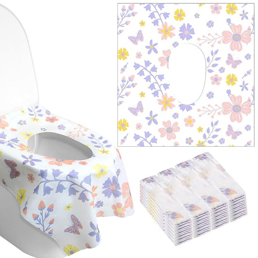 Preboun 40 Pack Toilet Seat Covers Disposable for Kids Extra Large Waterproof Toilet Seat Covers Toddler Potty Training Liners Individually Wrapped for Travel Public Restroom Essentials, Flower Design