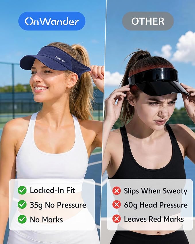 Sport Sun Visor Hat for Women Men - Lightweight Stretchy Polyester Spandex Quick Dry Sweatband Wrinkle Resistant