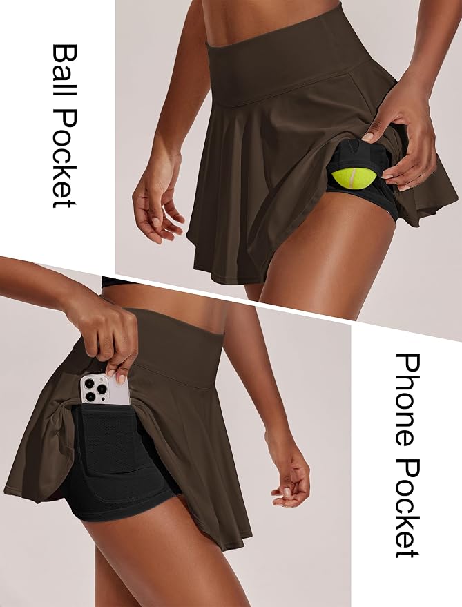 PINSPARK Womens Tennis Skirt 14" Pleated Athletic Golf Skorts with Pockets | High Waist, Tummy Control, Mini, Breathable, Lightweight, Soft, Built in Shorts, Pickleball, Casual