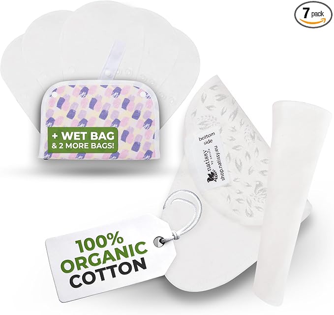 Non-Slip Reusable Organic Panty Liners for Women & Teens (Tanga 7-Pack) – Breathable, High-Temp Washable Cloth Panty Liners for Vaginal Discharge – Soft Cotton Keep You Fresh & Dry for Daily Use