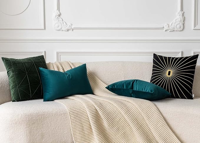 14x24 Velvet Throw Pillow Covers Set of 2 for Couch Bed Sofa,Peacock Blue | Decorative Soft Pillow Covers with Invisible Zipper for Couch Sofa Bed Living Room Bedroom Home Decor