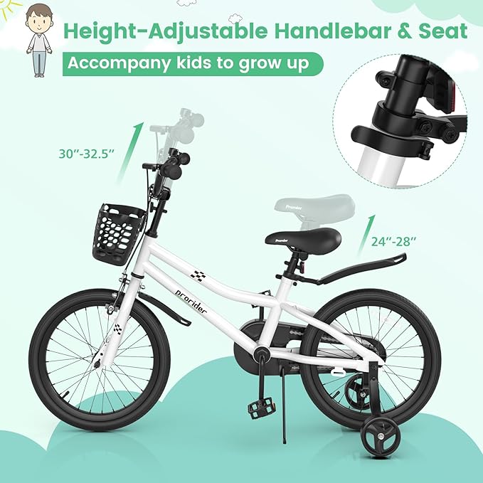 BABY JOY Kids Bike, 12 14 16 18 20 Inch Children Bikes for Boys Girls Teens 3-8 8+ Years w/Training Wheels or Kickstand, Handbrake, Coaster Brake & Removable Basket, Kids Bicycle of Multiple Colors