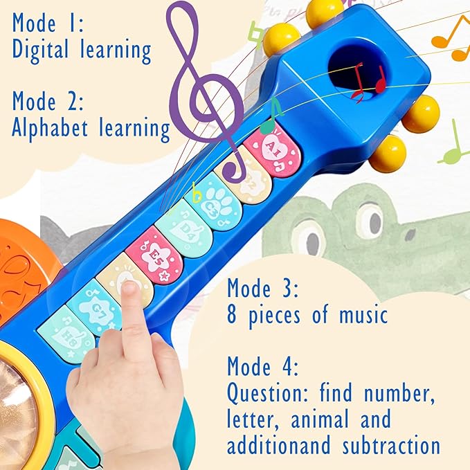 Toddlers Guitar Musical Toys for 1-2 Year Old Boy/Girl, Multiple Modes with Piano Keys, Animal Sounds, Musical, Baby Toys 12-18-24 Months, Gifts for One Year Old Boys/Girl