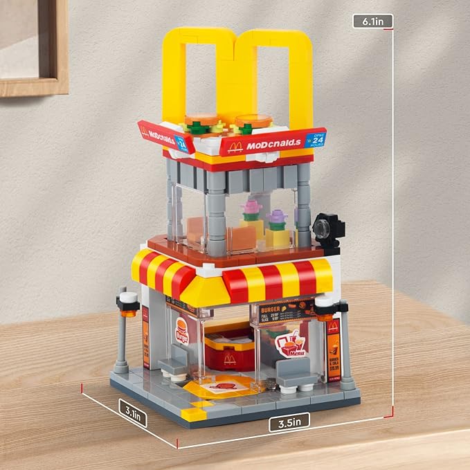 HIGH GODO City Street View Burger Shop Building Set, MOC Creative Model Set Creative Model Toys, Unique Home Decor, Ideas Birthday Holidays Toy Gift (244 Pieces)