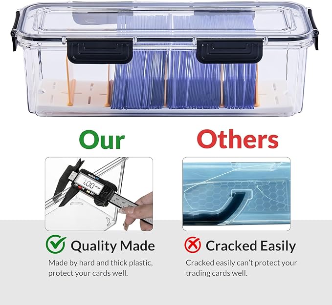 DEEIF Toploader Storage Box, Trading Card Storage Box with 5 Dividers, Hard Plastic TCG Card Storage Box for Top Loaders, Large for 165 Toploaders 650 Cards (2 Pack)