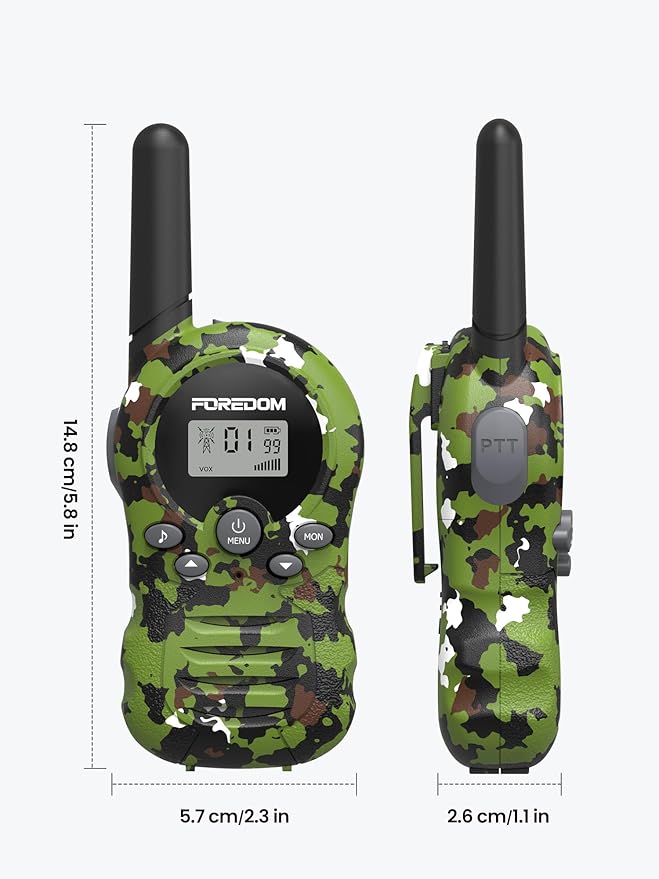 FOREDOM Walkie Talkies for Kids Walkie Talkies Long Range for Boys & Girls Age 3 to 12 Year Old Birthday Cool Army Toys - 2 Pack