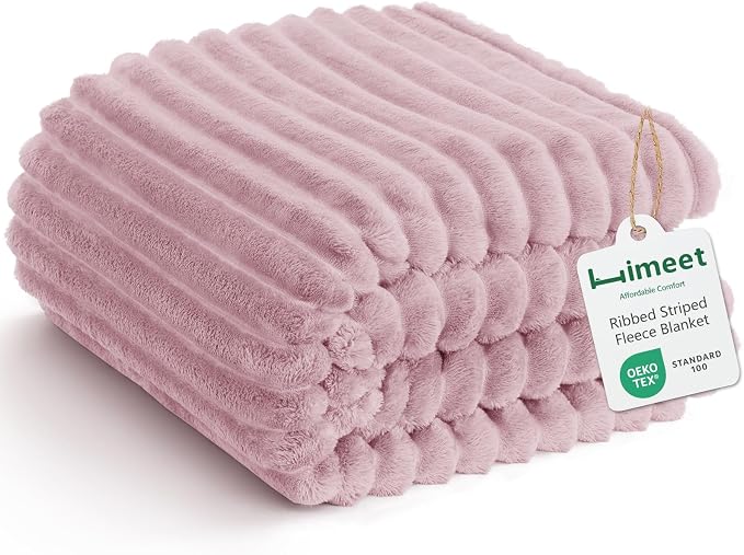 HIMEET Dusty Pink Throw Blanket for Couch, 300GSM Ribbed, 50 x 60 Inches | Ultra Soft Flannel, All-Season Lightweight Warmth, Home Room Decor & Dorm Essential, Gift for Men & Women, Machine Washable