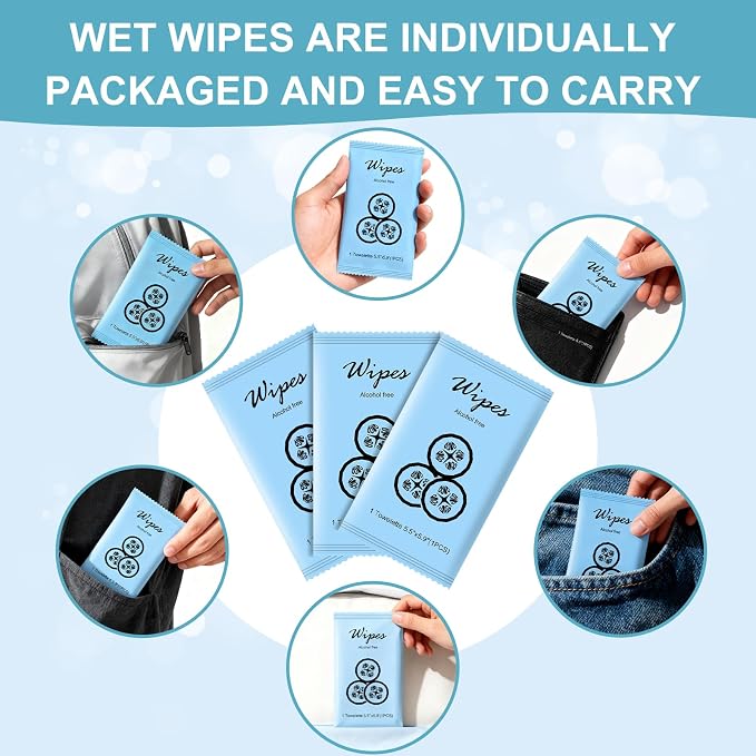Individual Hand Wipes Wet Wipes Travel Size,Wet Wipes Individually Wrapped | 50PCS Bulk Cleansing Travel Size Wipes for Wedding Travel Restaurant Barbecue(Cucumber)
