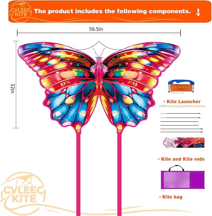Butterfly Kite for Kids & Adults, Outdoor Kite, Perfect for Beginners, Easy to use, Ideal for Beaches, backyards, Grassy Areas