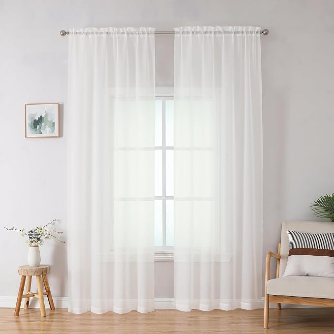 OWENIE Sheer Curtains 78 inch Length, Ivory Sheer Cutains 2 Panels Set for Bedroom/Living Room, Rod Pocket Voile Fimly Drapes, 2pcs, Each 42" W x 78" L
