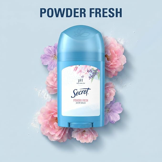 Secret Antiperspirant and Deodorant for Women, 24hr Sweat & Odor Protection, PH Balanced Protection, Gentle on Skin, Wide Solid, Travel Size, Powder Fresh Scent, 1.7 oz