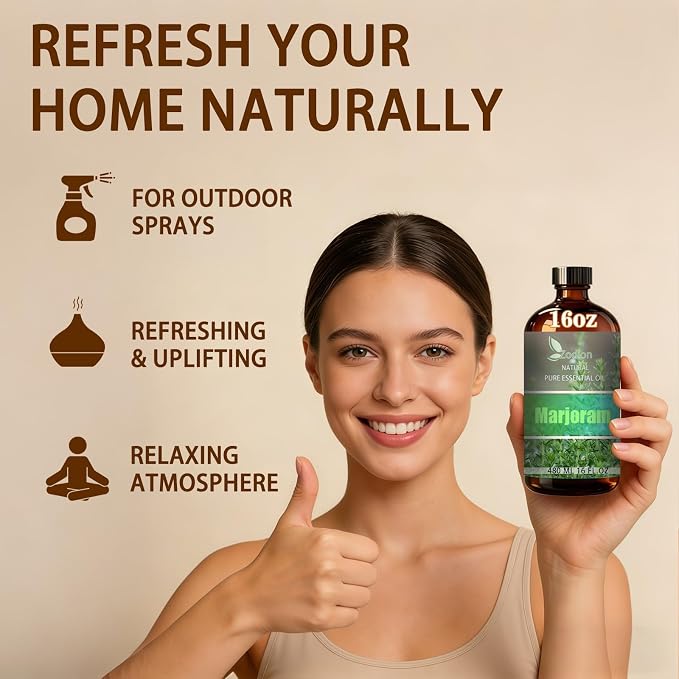 Marjoram Essential Oil, Marjoram Oil for Diffuser, 16 Fl Oz(480ml) | Candle Making, Soap Making, aroma, Strong Scent, Pure, Natural, Home Fragrance, Massage, Large Bottle
